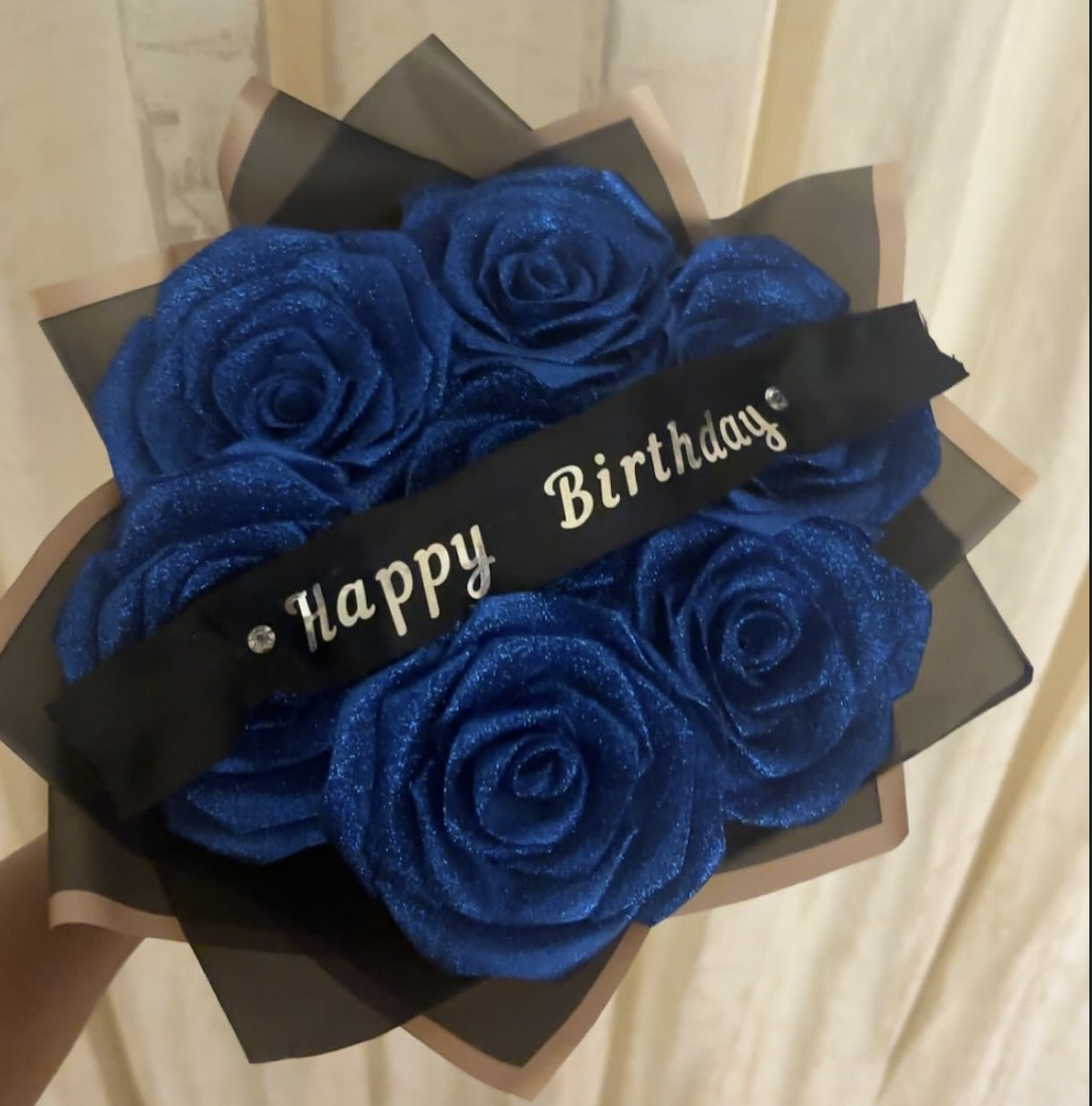 Blue glitter Happy Birthday bouquet
